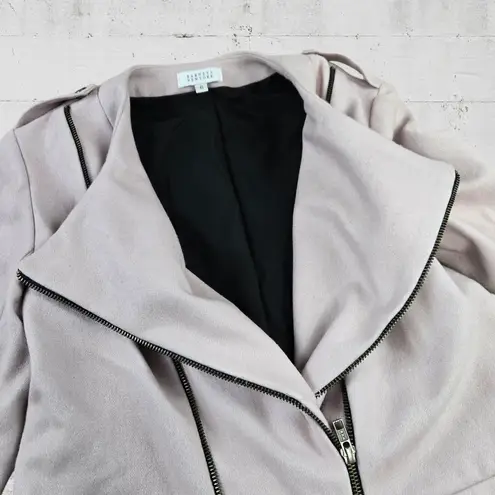 barney's new york 80s Vintage Barneys Powder Pink Wool Asymmetrical Zip USA Moto Jacket Size 6