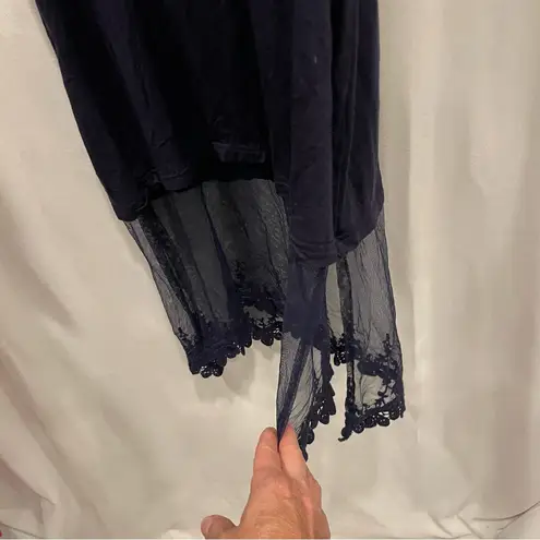 Cute navy mesh and lace hem top Origami by Vivian flowy Whimsigoth fairy Blue