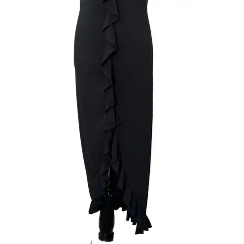 Gunne Sax Jessica McClintock Black Dress Size 7 Ruffles Split Feminine Chic y2k