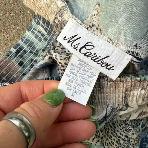 Vintage Ms. Caribou Volup Plus Size 3X Jungle Safari Zoo Animal Print Shorts Blue