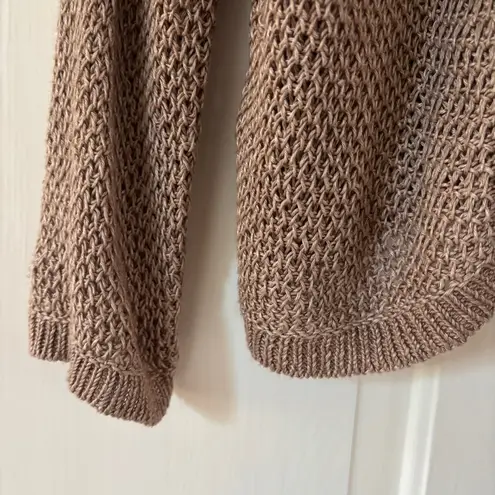 Poetry Taupe Knit Open-Front Cardigan Open Knit 100% Linen Sweater Cocoon Style