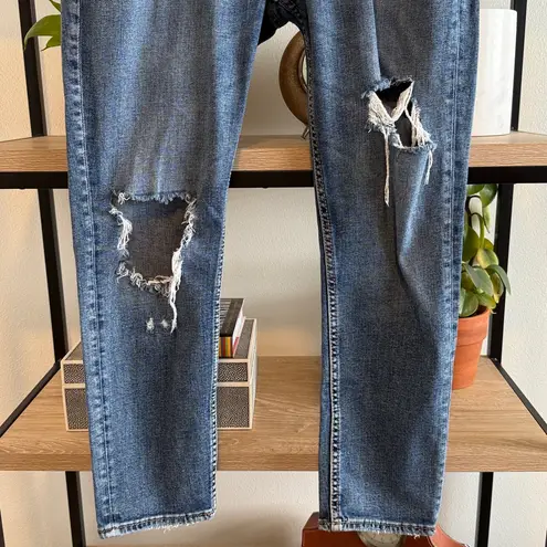 Silver Jeans Silver Boyfriend Mid-Rise Factory Distressed Cropped Jeans, 26