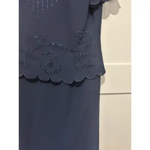 R & M Richards Navy Blue Formal Dress Women’s Size 12 P Mother Of Bride Wedding
