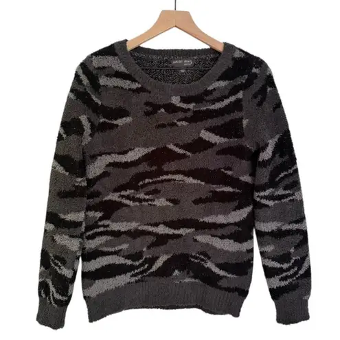 Barefoot Dreams CozyChic Seaside Pullover Sweater Carbon Camo Black Grey Size XS