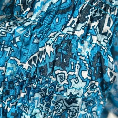 Ramy Brook smocked blue pattern crop top blouse size S small