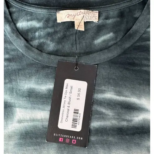 Mystree Women's Charcoal & Blush Sleeveless Jersey Tie Dye Maxi Dress Size S