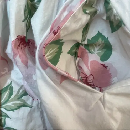 Vtg Y2K Joni Blair white floral dress pink accents aop pockets size 7 wedding