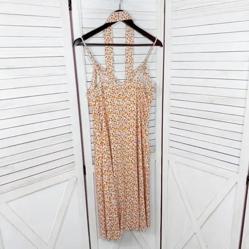 A loves A Ditsy Floral Button Front Spaghetti Strap Sundress Orange Pink Small