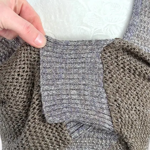 Metallic Open Knit Tunic Sweater Made in USA Size Medium Large Brown