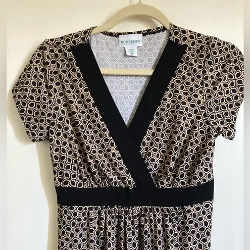 Motherhood 🌞 Maternity Black & Tan Geometric Print Short Sleeve Midi Dress #O