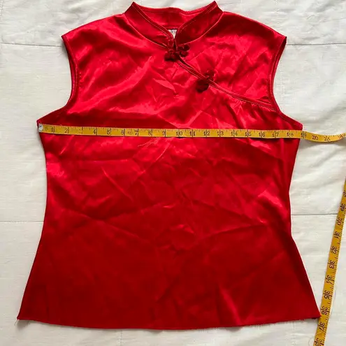 Y2K Geri C NYC Red silky chinoiserie sleeveless top Size M