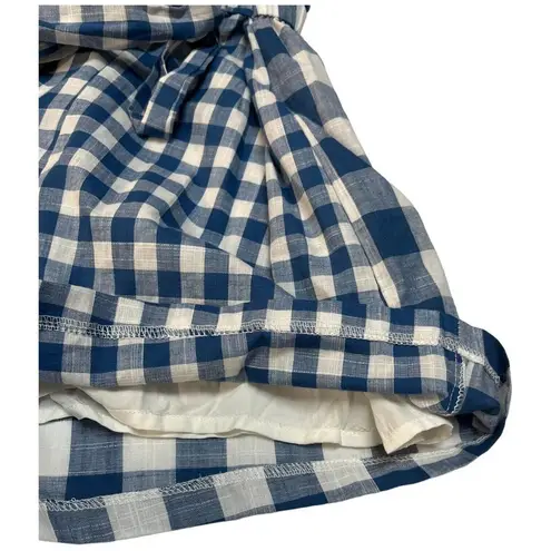 Main Strip New Gingham V Neck Tie Wrap Front Romper Plaid Blue S