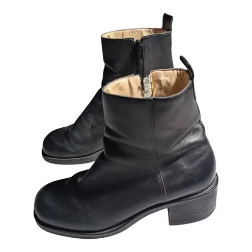 Vtg Y2K Nine West Black Leather Chunky Block Heel Inner Zip Ankle Boots Sz 6