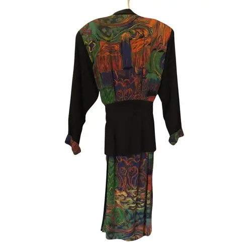 Vintage Platinum Dorothy Schoelen Skirt Set Jacket Top Skirt 2 pcs Sz S Abstract Black