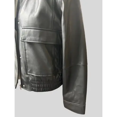 French Connection  Vegan Leather Bomber Jacket Shearling Collar Snap Closure - Image 3