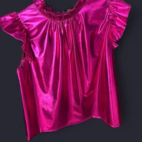 JODIFL Metallic Hot Pink Ruffle Top (Size L) Barbiecore Dream –