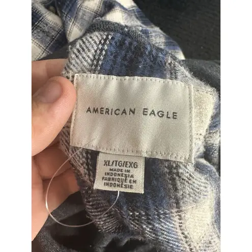American Eagle Flannel Button Up Shirt Women's XL Hooded Plaid Blue! Blue