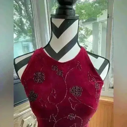 Deep maroon / black beaded Homecoming maxi dress with cross cross back; size 4 Purple