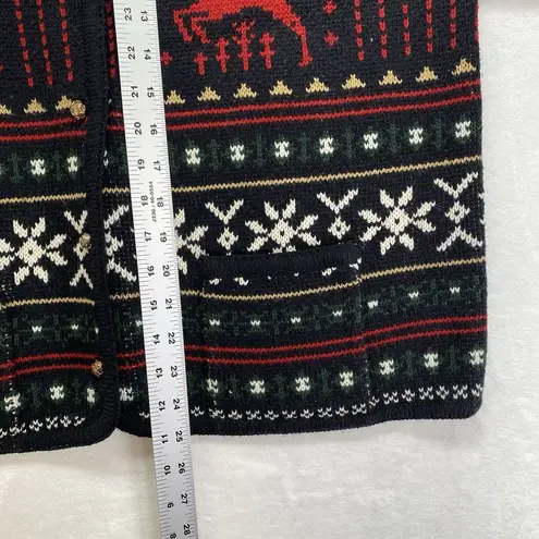 Vintage Crystal Kobe Cardigan Womens XL Black Red Sweater Christmas Reindeer