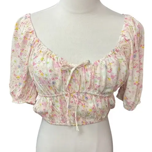 Elodie Floral Print Short Sleeve Scoop Neck Rayon Cropped Top Size Medium NWT