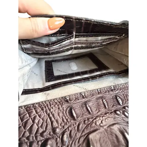 Brahmin Brown Taupe Croc Embossed Leather Crossbody Bag