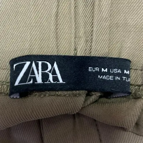 ZARA  Green Drawstring Button High Waist Pockets Mini Paperbag A-Line Skirt Sz M - Image 4