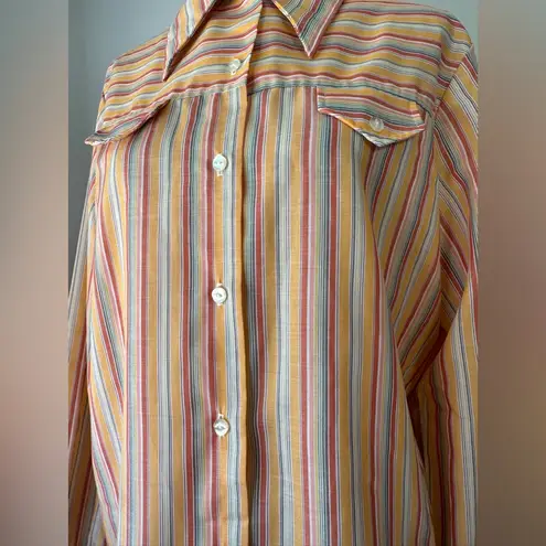 Vintage ‘80s Multicolored Striped Collared Long Sleeve Button Down Shirt Gold Size XL