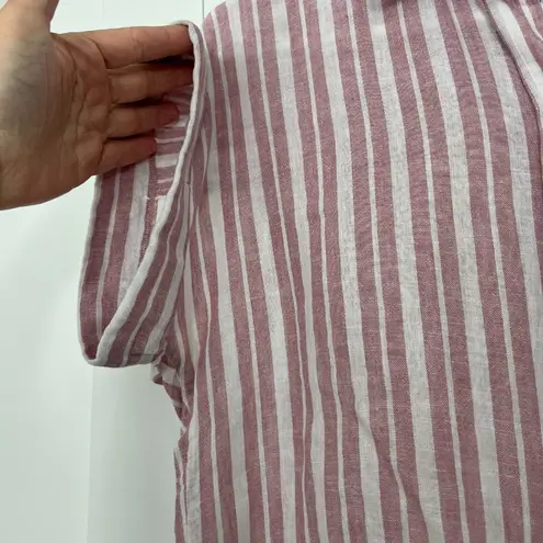Rails Small Red, White Linen Blend Stripe Short Sleeve Waist Tie T-Shirt
