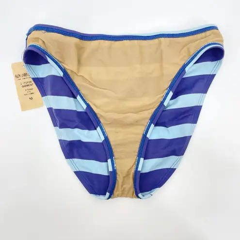 Ralph Lauren Sport Blue Aqua Y2K Wide Stripe Bikini Bottoms Coastal Pool Size 10