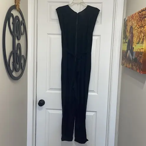 Helmut Lang Helmet Lang 100% Silk Black V-Neck Cap Sleeve Jumpsuit