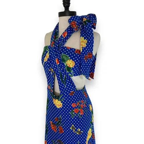 Blue floral Bandeau dress and skirt set OSFM floral polka dot stretch crepe knit Size undefined