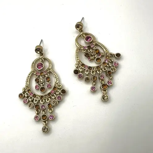 Villager Liz Claiborne pink rhinestone and gold tone chandelier earrings