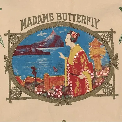 Madame Butterfly Beaded Blazer Jacket by Faith Size Large Tan