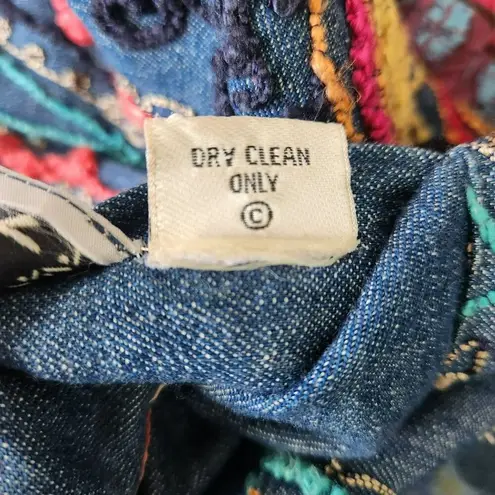 Flashback Art to Wear REVERSIBLE Colorful Floral Festival Jacket Boho Patchwork Blue Size M