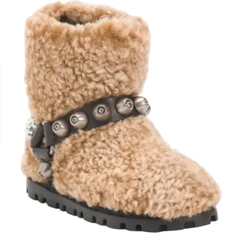 Miu Miu Genuine Shearling Studded Booties Après Ski Winter Boots EU 36 US 6 fur