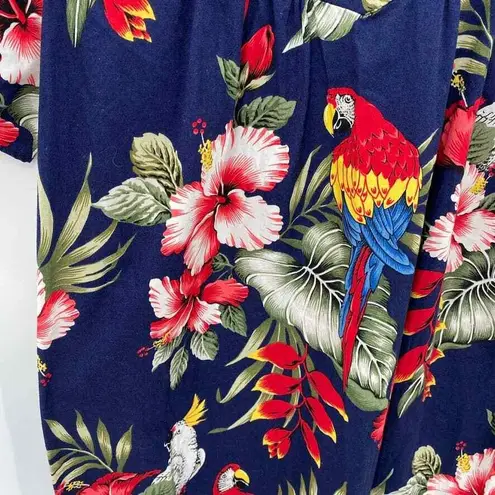 Vintage Blue Hawaii Muumuu Dress Womens Medium Blue Parrot Floral Print Cotton