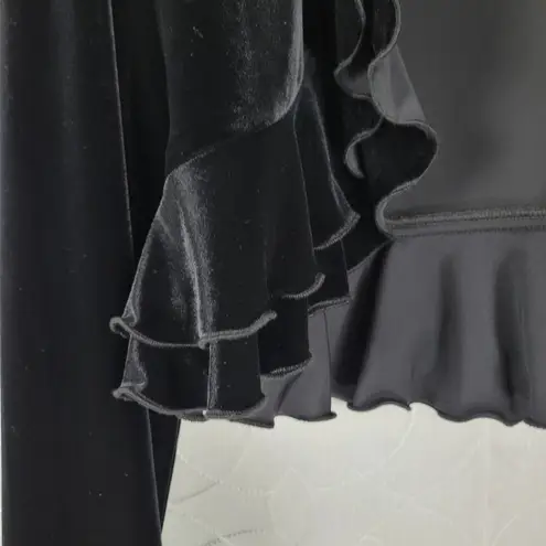 Joseph Ribkoff Womens Veston/Jacket Size 8 Black Velvet Ruffles Crop Long Sleeve