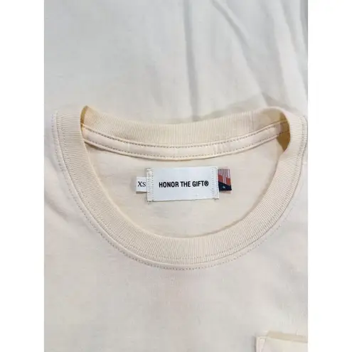 NWT Honor The Gift Women Shirt Beige Crewneck Graphic Short Sleeve Pocket Tee XS Tan