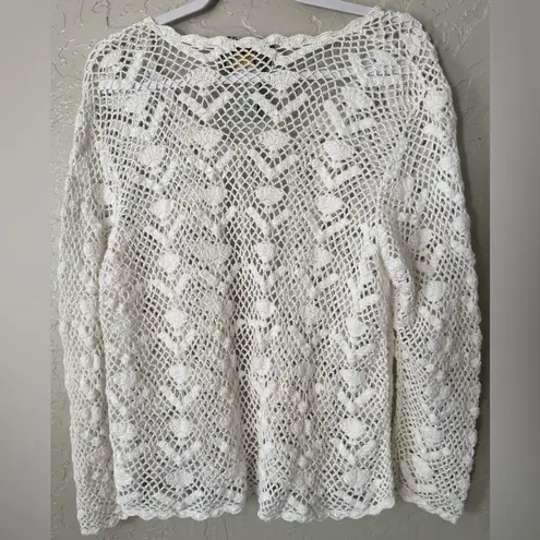 Tiara International Vtg Cottage Core Crocheted Cardigan Sweater SZ L