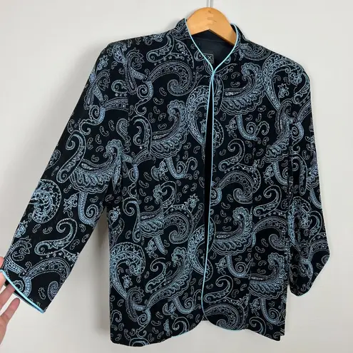 Alex Evenings Jacket Womens XL Black Blue Sparkle Paisley Stretch Formal USA