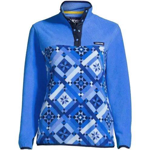 LANDS' END HERITAGE FLEECE SNAP NECK PULLOVER JACKET TOP WOMENS PLUS 2X Blue