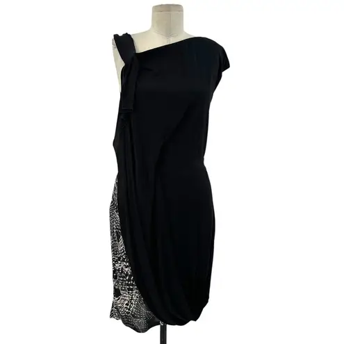 Karen Millen Surplice Drape Front Abstract Print Side Dress Black Size US 6