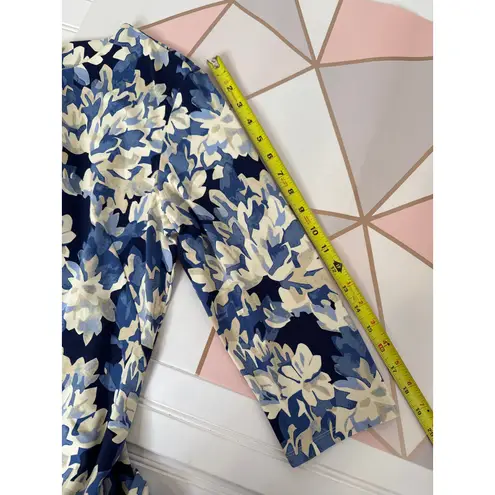 J. McLaughlin Straight Shift Dress Blue & Cream Long Sleeve Office Work Size M