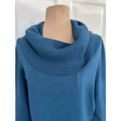 Cable & Gauge  Wide Rib Cowl 3/4 Sleeve Knit Sweater Deep Teal Sz S