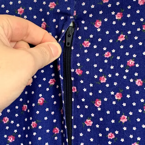 Gunne Sax Vintage 80s Calico Floral Prairie Midi Dress in Blue