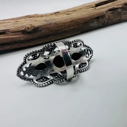 Black Onyx Sterling Silver Plated Ring Size 7 Black
