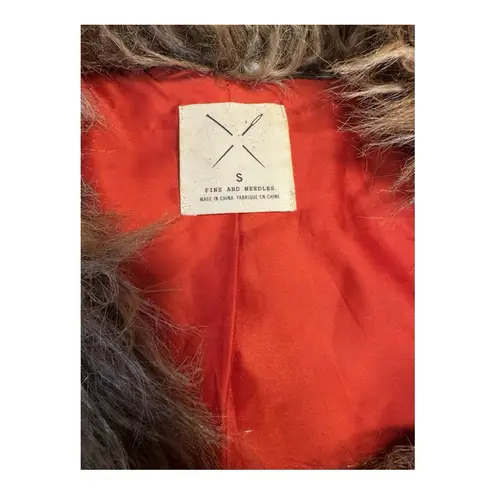 Brown Pine and Needles Faux Fur Vest with Orange Lining Boho Festival Layer Sm