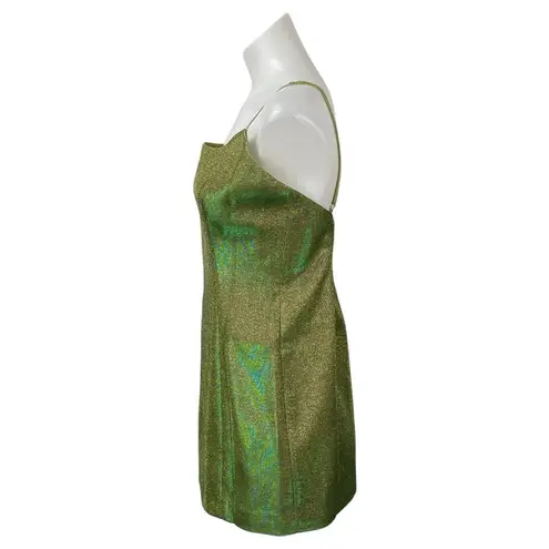 SLA The Label Green Metallic Glittered Sleeveless Cami Camisole Mini Dress Sz M Size M