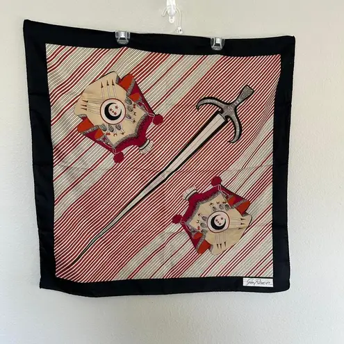 Vintage Gim Renoir Scarf Accessorize Sword Red Cream Black Printed Crest