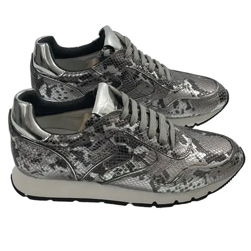 NEW Voile Blanche Sneakers in Snakeskin Leather and Mirror Size 37 Shoes Silver